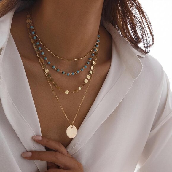 Boho Necklaces for Women Layered Sequin Beaded Choker Necklace Western Jewelry B - Picture 3 of 7